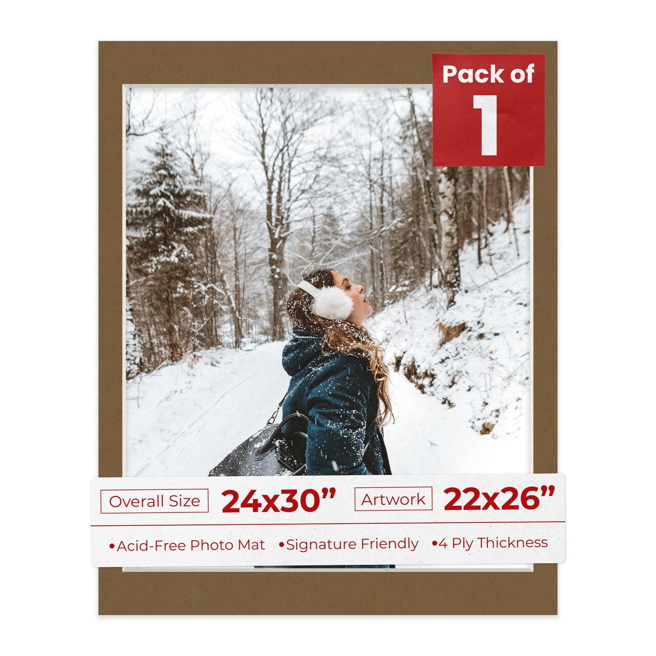 Aged Oak Brown Mat Board for 24x30 Frames - Fits 22x26 Photos